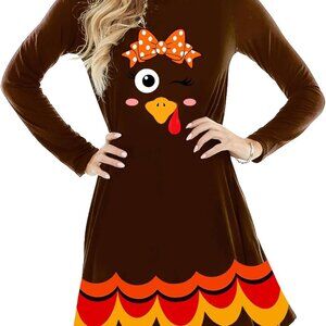 Stylish Women’s Thanksgiving Outfit - XX-Large Long Sleeve Turkey Graphic Dress